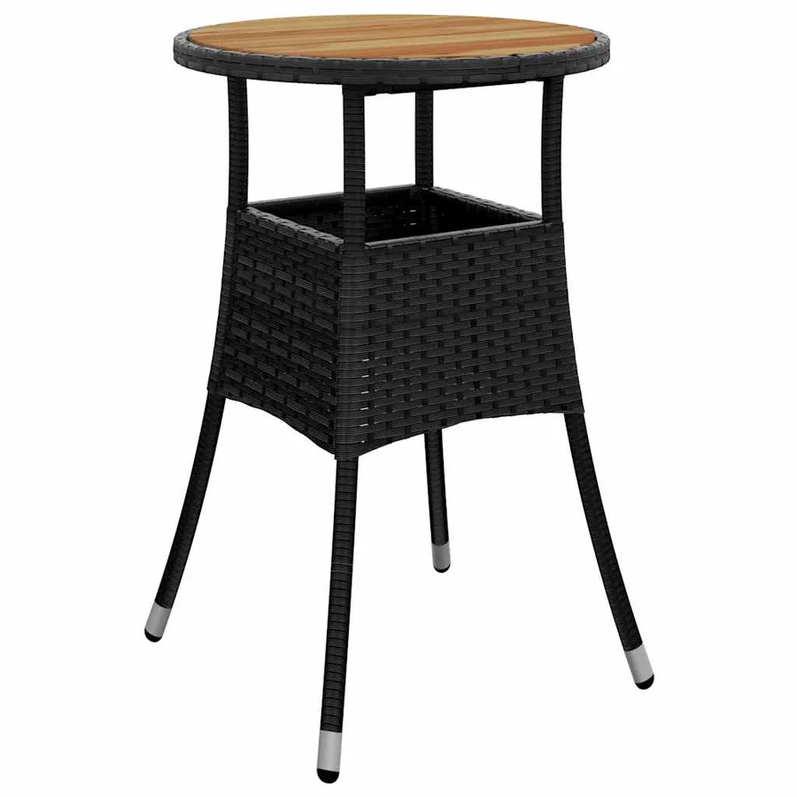 Table de jardin Ø60x75 cm Acacia et résine tressée Noir - 2