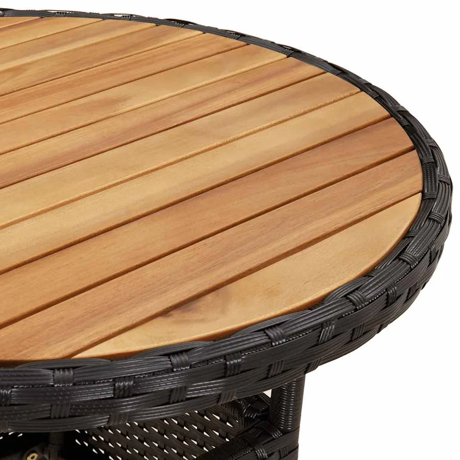 Table de jardin Ø60x75 cm Acacia et résine tressée Noir - 5