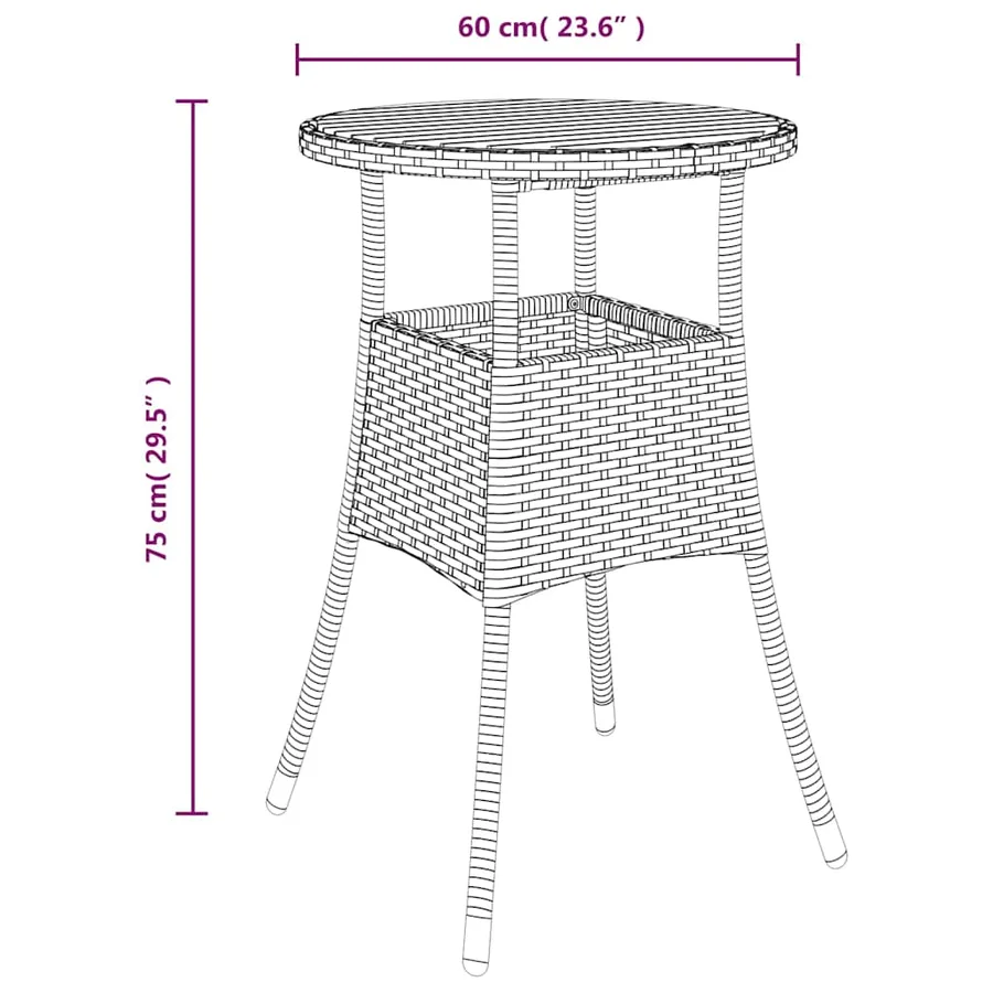Table de jardin Ø60x75 cm Acacia et résine tressée Noir - 6