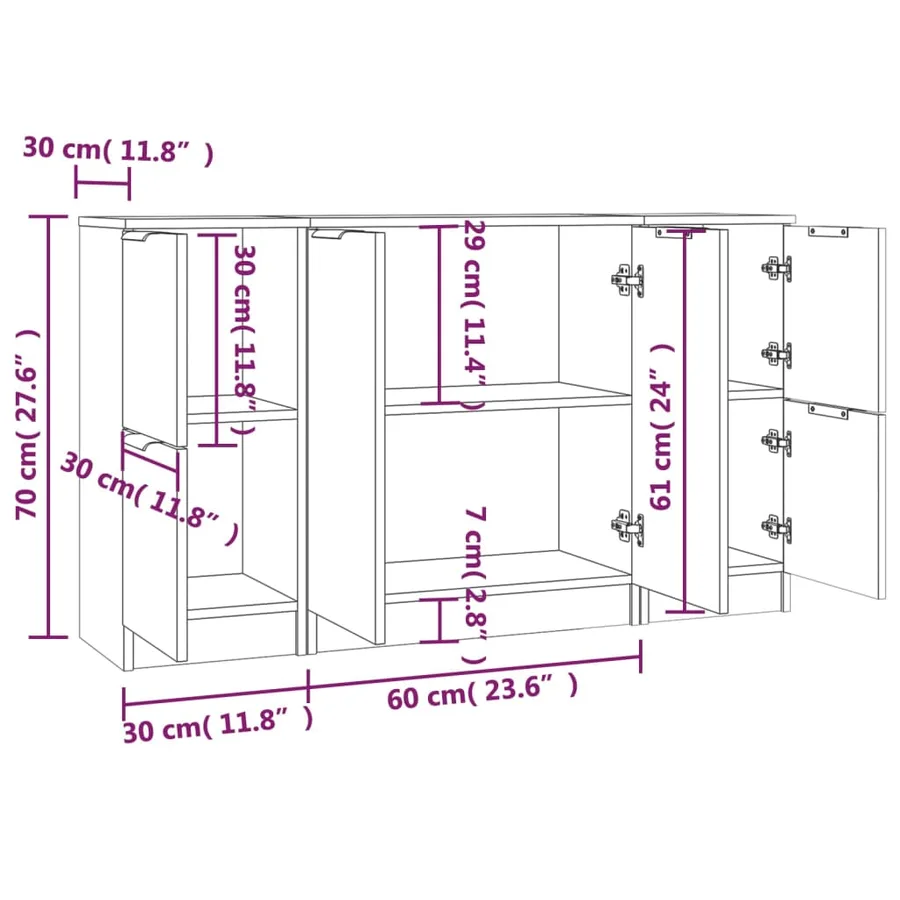 Buffets 3 pcs Chêne sonoma Bois d'ingénierie - 15