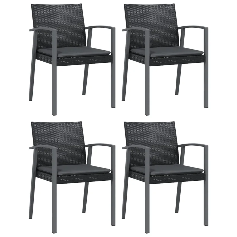 Chaises de jardin et coussins lot de 4 noir 56,5x57x83 cm rotin - 2