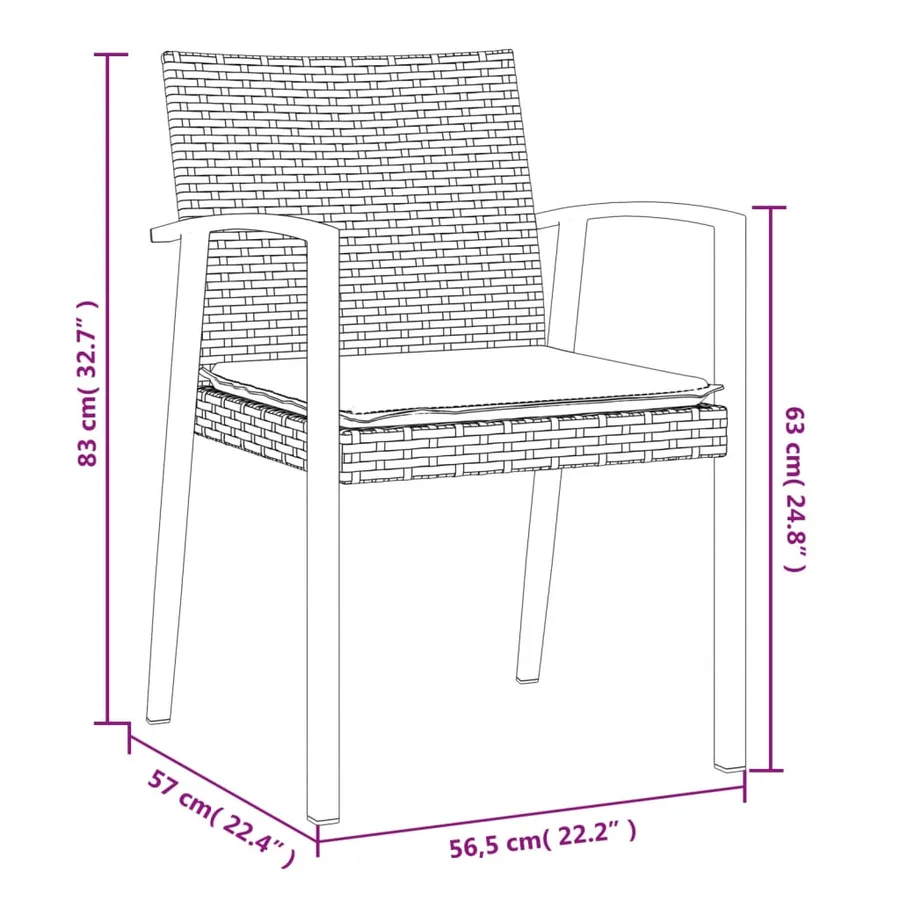 Chaises de jardin et coussins lot de 4 noir 56,5x57x83 cm rotin - 9