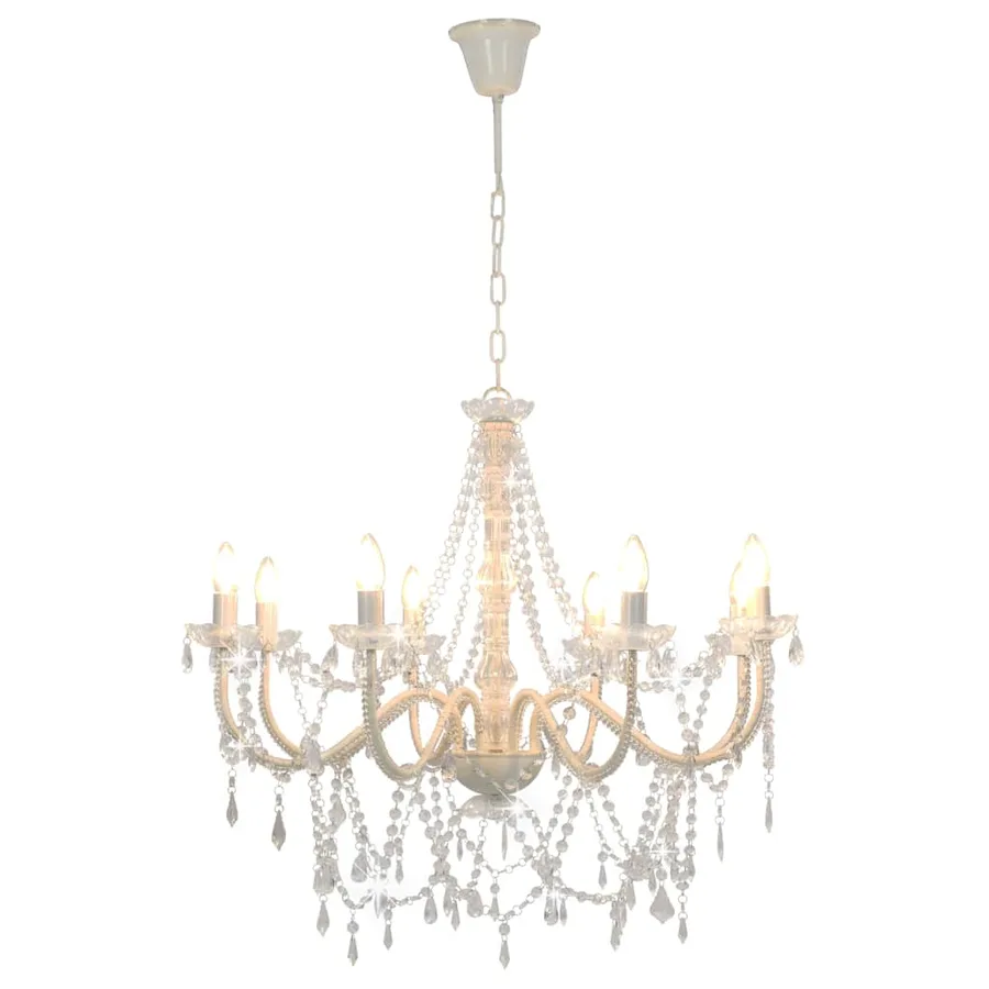 Lustre avec perles Blanc 8 ampoules E14 - 2