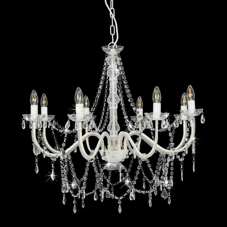 Lustre avec perles Blanc 8 ampoules E14 - 4