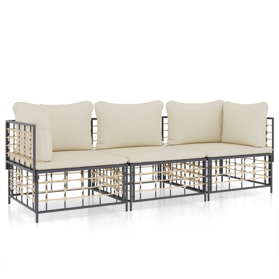 Salon de jardin 3 pcs avec coussins anthracite résine tressée - 2