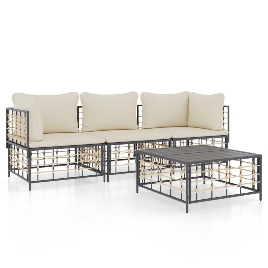 Salon de jardin 4 pcs avec coussins anthracite résine tressée - 2