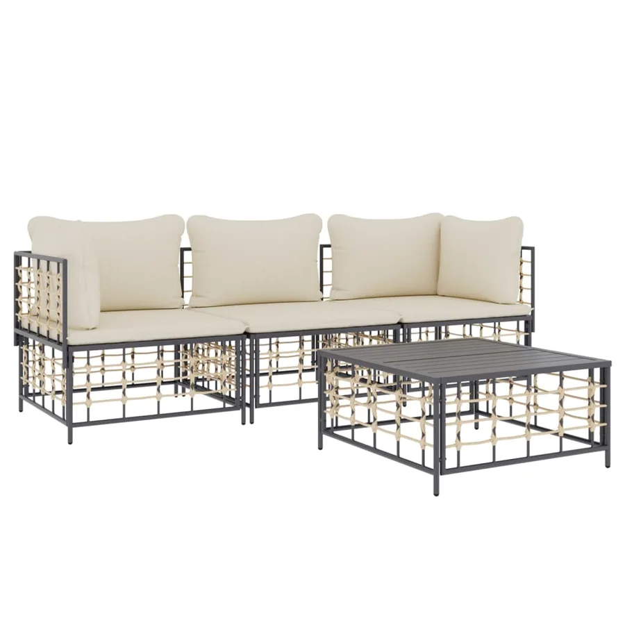 Salon de jardin 4 pcs avec coussins anthracite résine tressée - 3