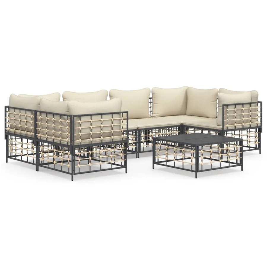 Salon de jardin 7 pcs avec coussins anthracite résine tressée - 2
