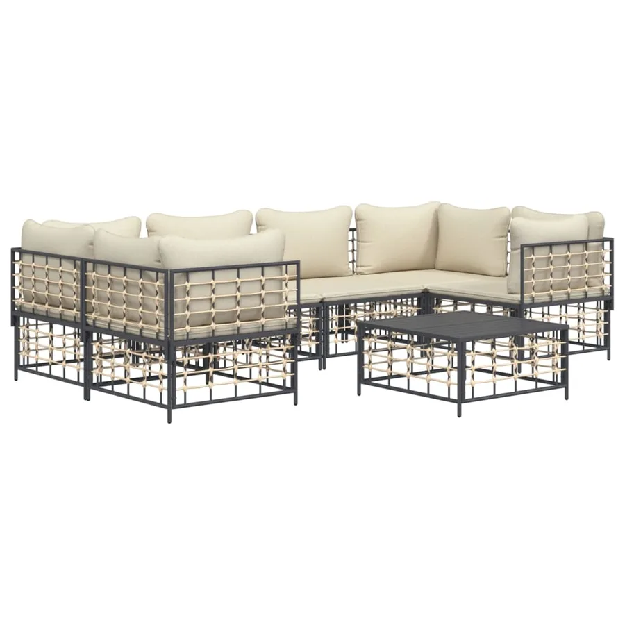 Salon de jardin 7 pcs avec coussins anthracite résine tressée - 3