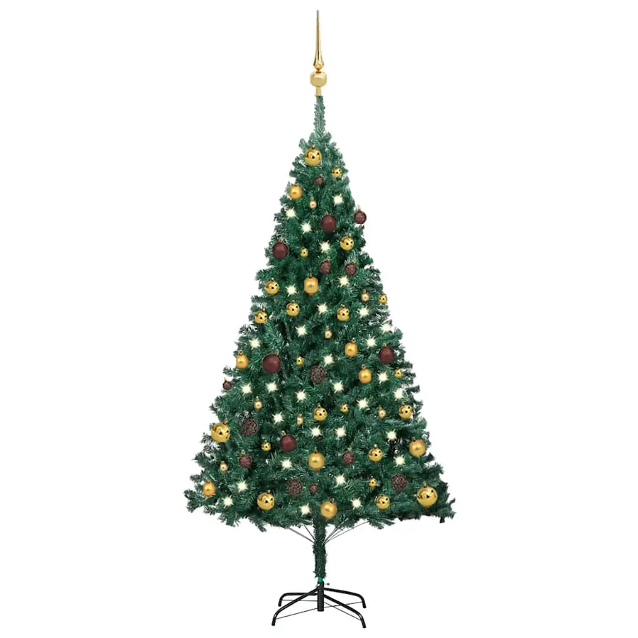 Arbre de Noël artificiel pré-éclairé et boules vert 150 cm PVC