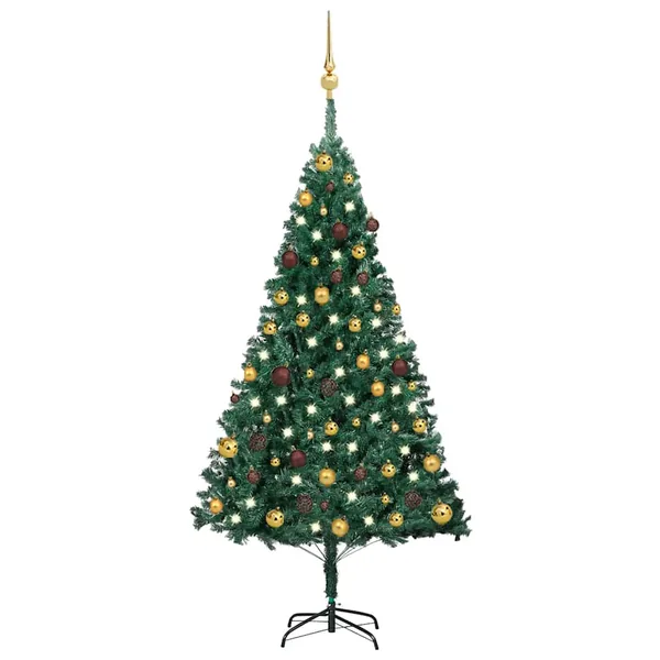 Arbre de Noël artificiel pré-éclairé et boules vert 150 cm PVC