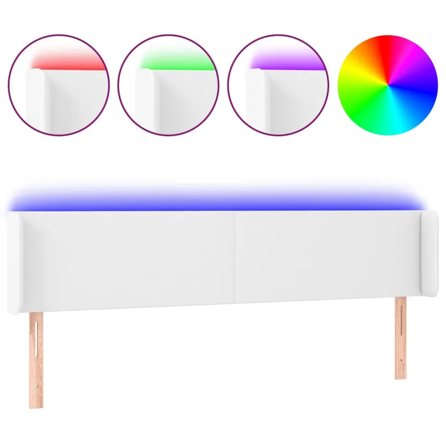 Tête de lit à LED Blanc 203x16x78/88 cm Similicuir - 2