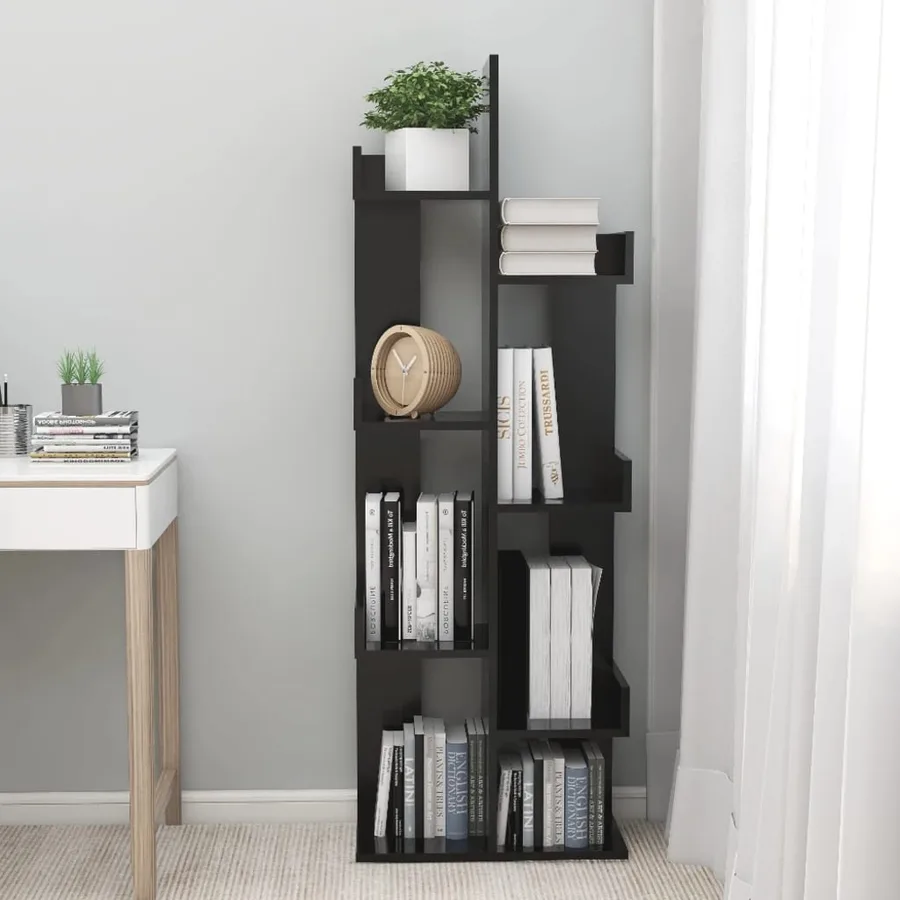 Bibliothèque Noir 48x25,5x140 cm Bois d’ingénierie - 3