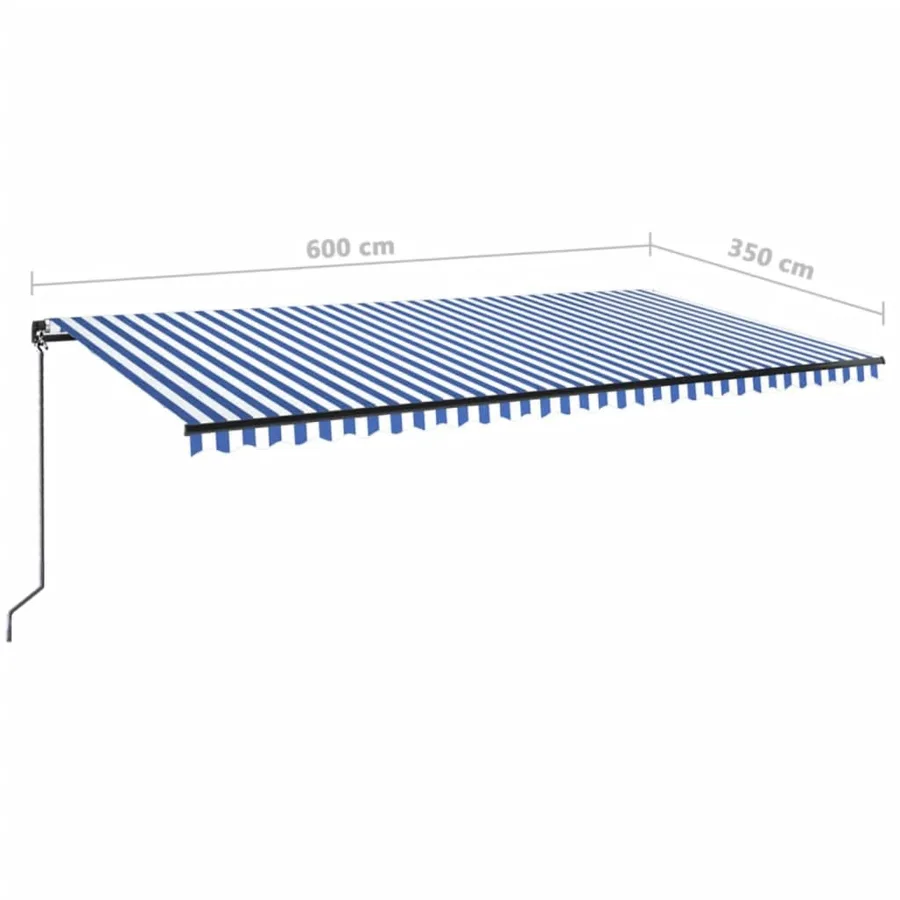 Auvent manuel rétractable avec LED 600x350 cm Bleu et blanc - 7