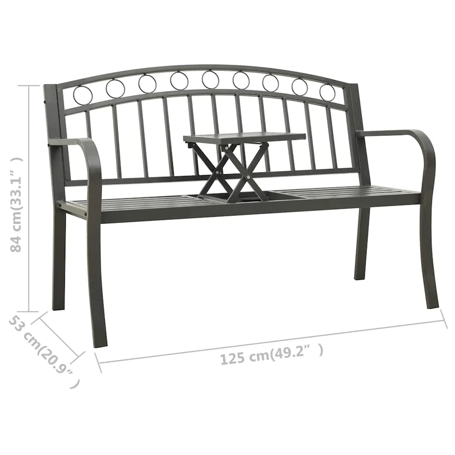 Banc de jardin avec une table 125 cm acier gris - 7