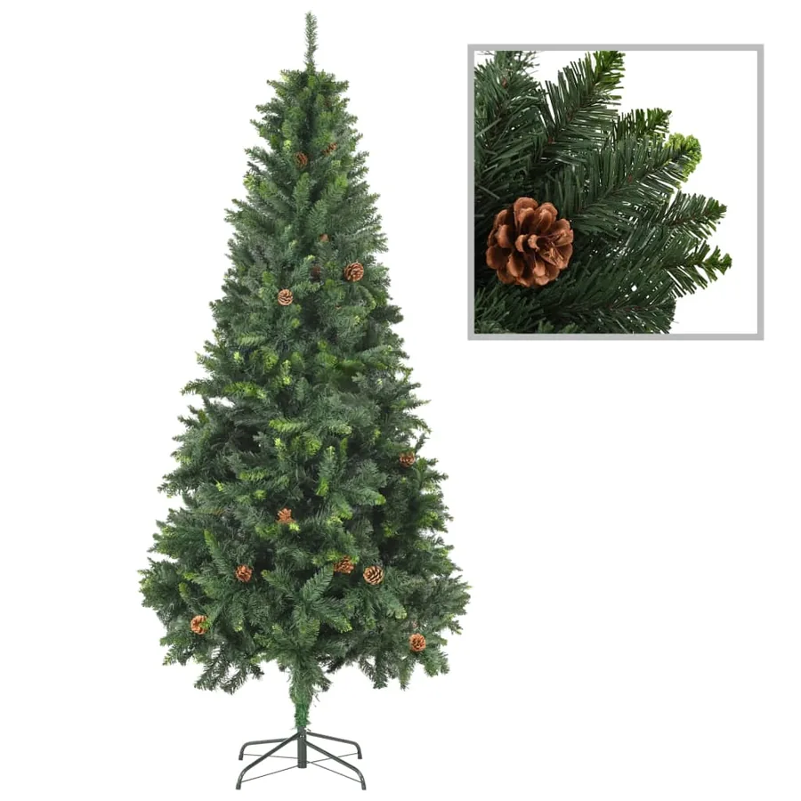 Sapin de Noël artificiel avec pommes de pin Vert 210 cm