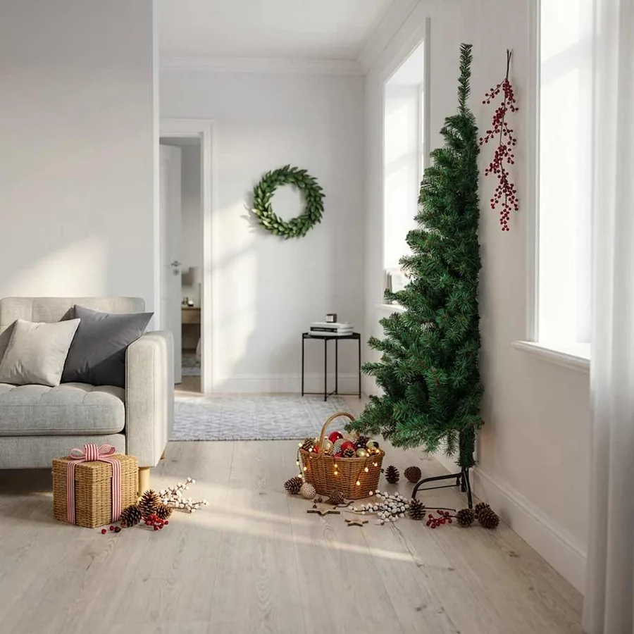 Sapin de Noël artificiel moitié avec support vert 180 cm PVC