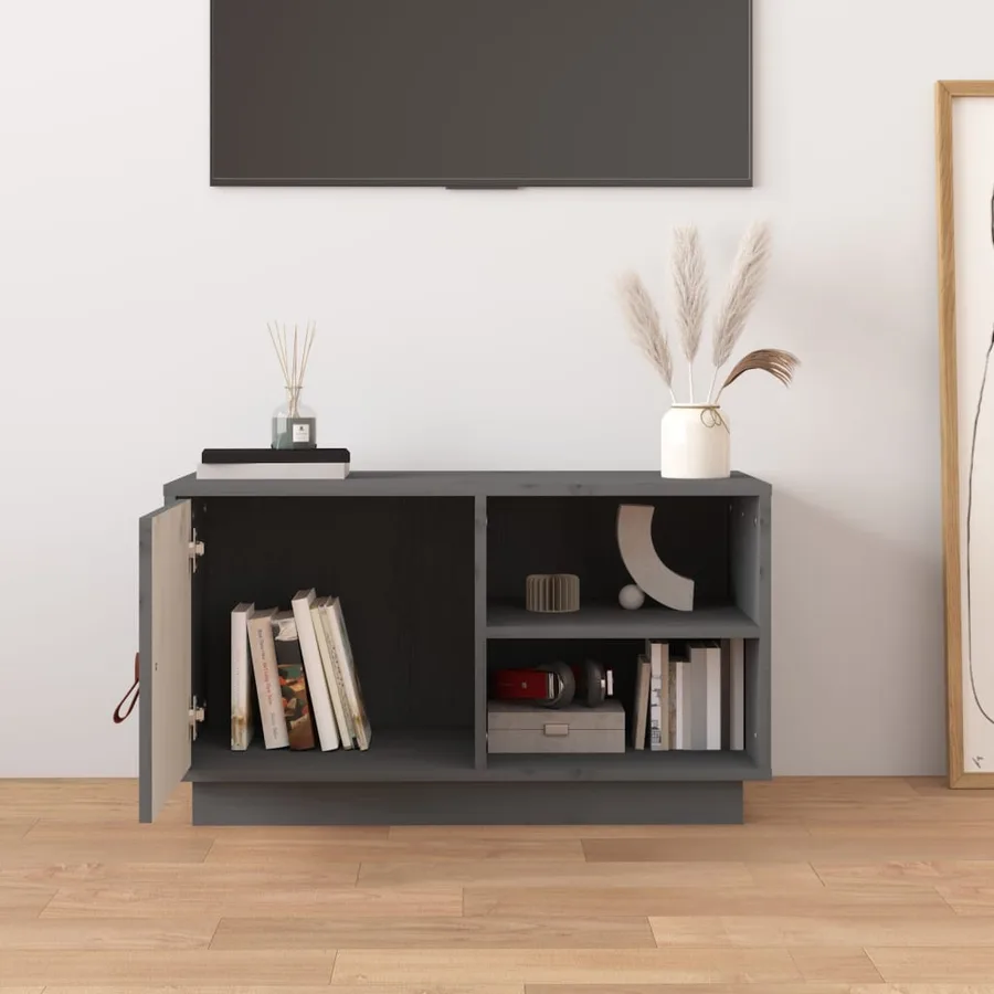 Meuble TV Gris 70x34x40 cm Bois de pin massif - 3