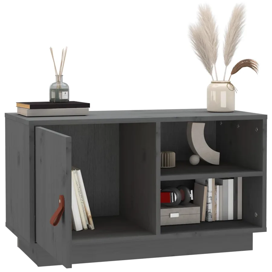 Meuble TV Gris 70x34x40 cm Bois de pin massif - 5