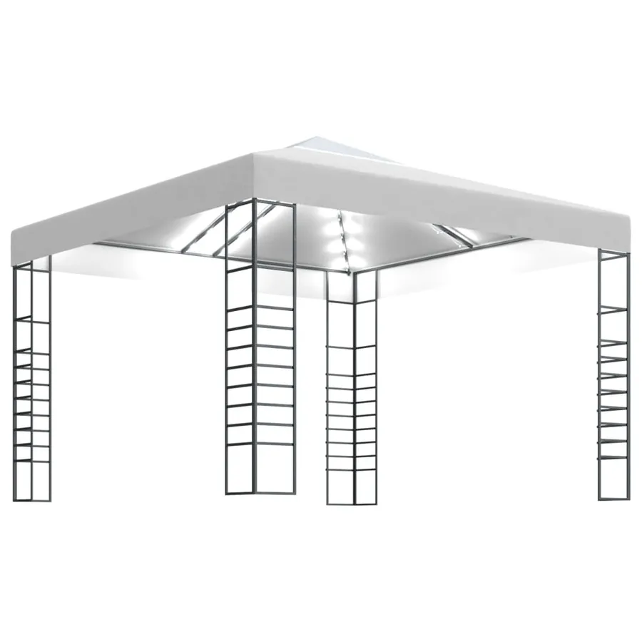 Chapiteau de jardin avec guirlande lumineuse à LED 3x3 m Blanc - 2
