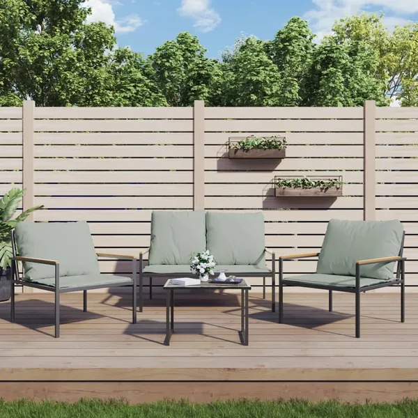 Salon de jardin avec coussins 3 pcs anthracite acier