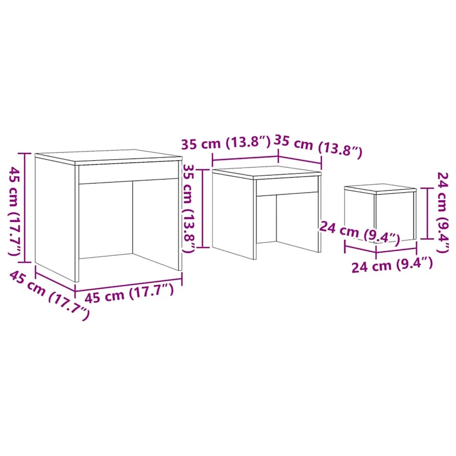 Tables gigognes 3 pcs Chêne marron Bois d'ingénierie - 11