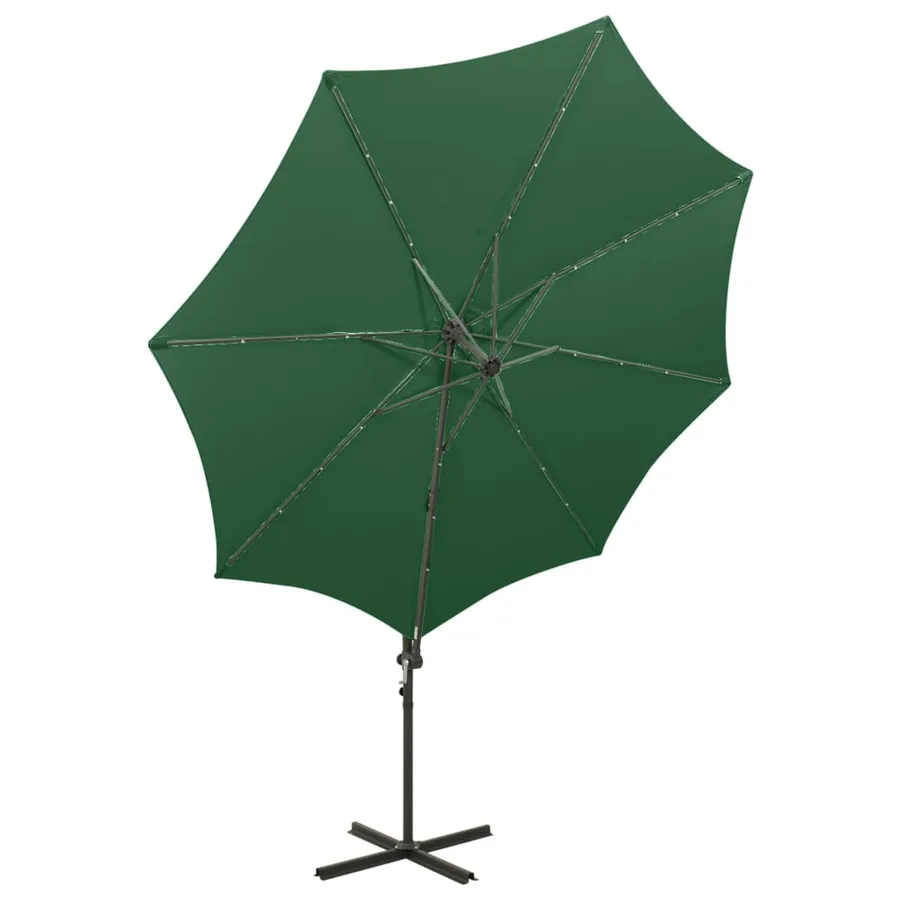 Parasol de jardin en porte-à-faux et mât et lumières LED vert - 4
