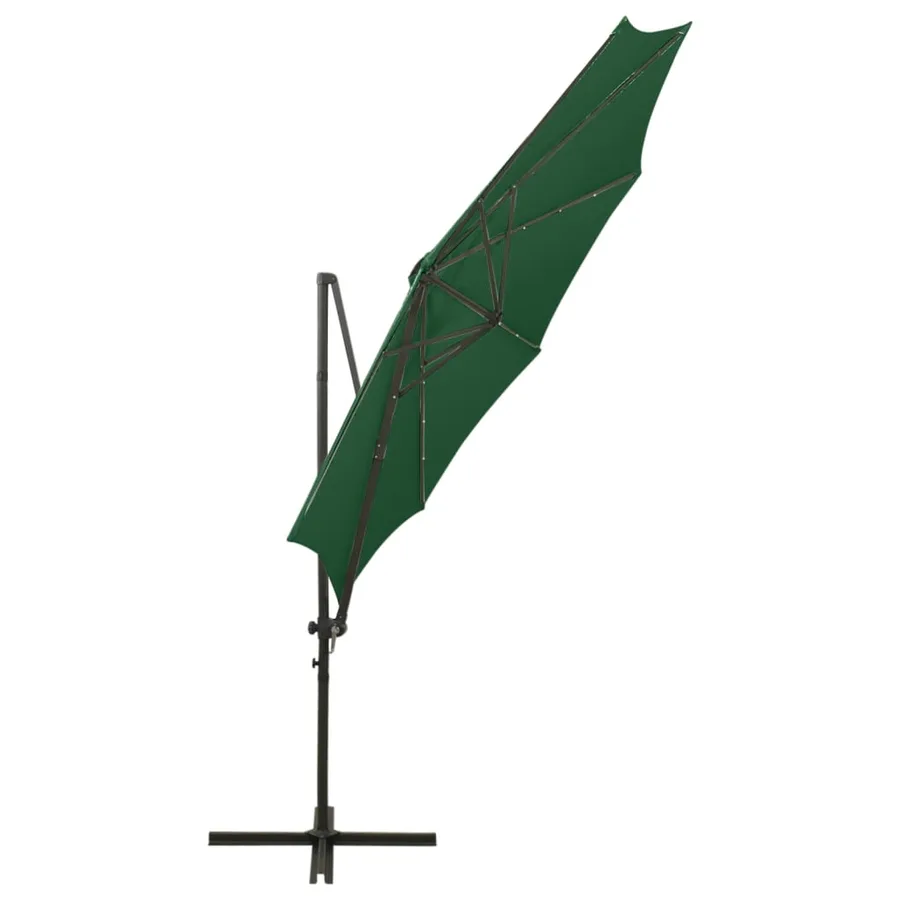Parasol de jardin en porte-à-faux et mât et lumières LED vert - 7