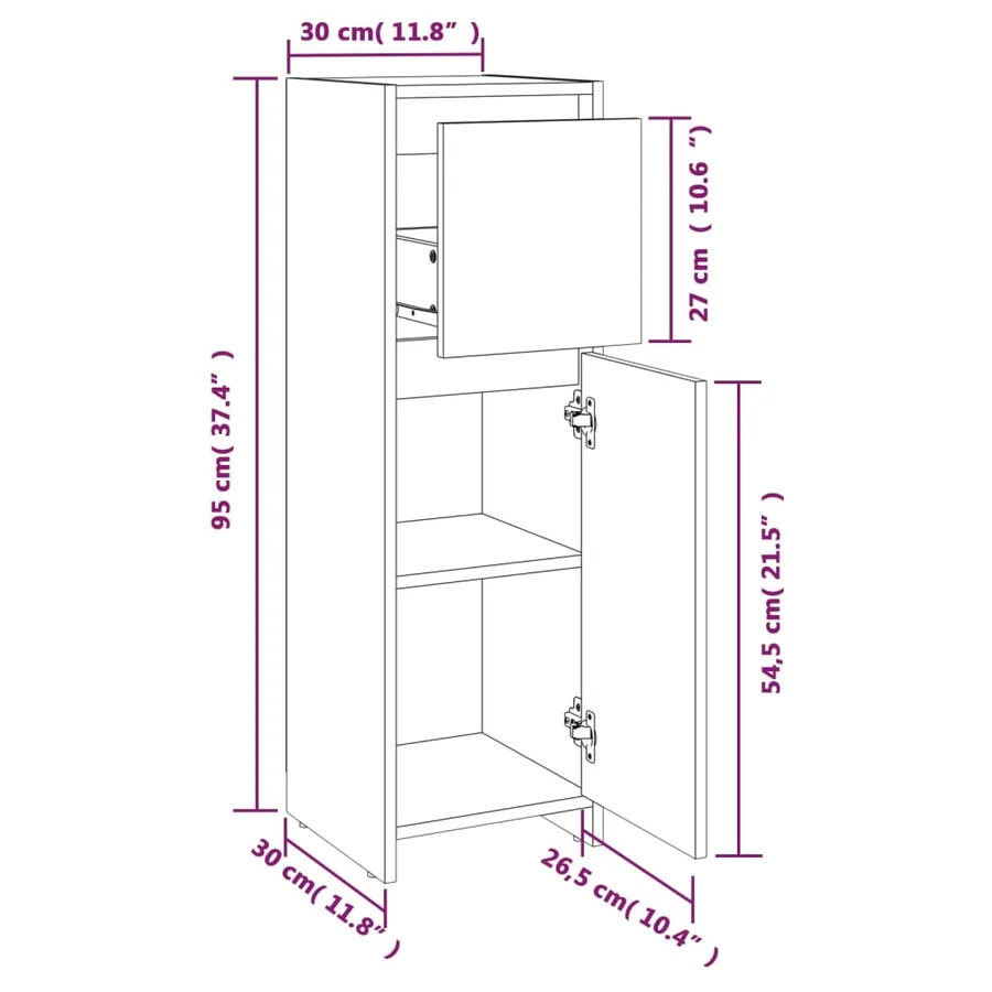 Armoire de bain Sonoma gris 30x30x95 cm Bois d'ingénierie - 11