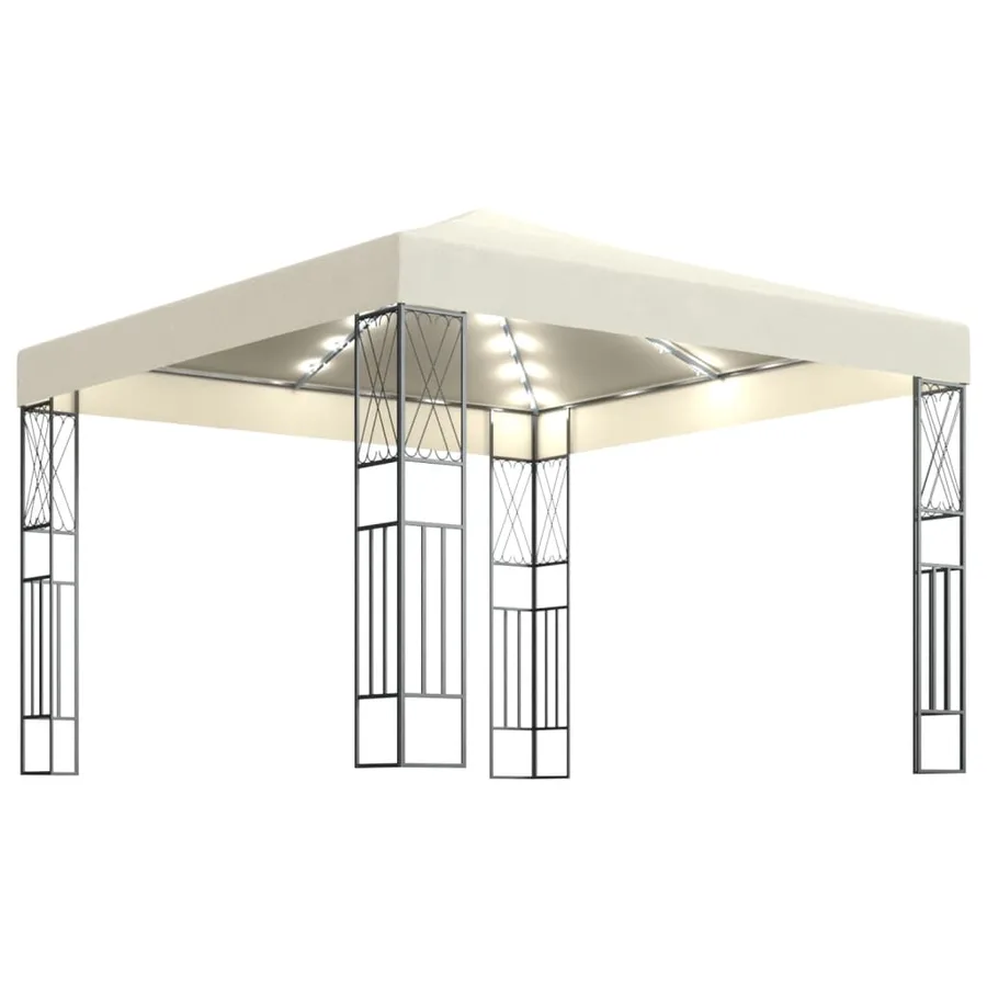 Tonnelle avec guirlande lumineuse à LED 3x3 m Crème Tissu - 2