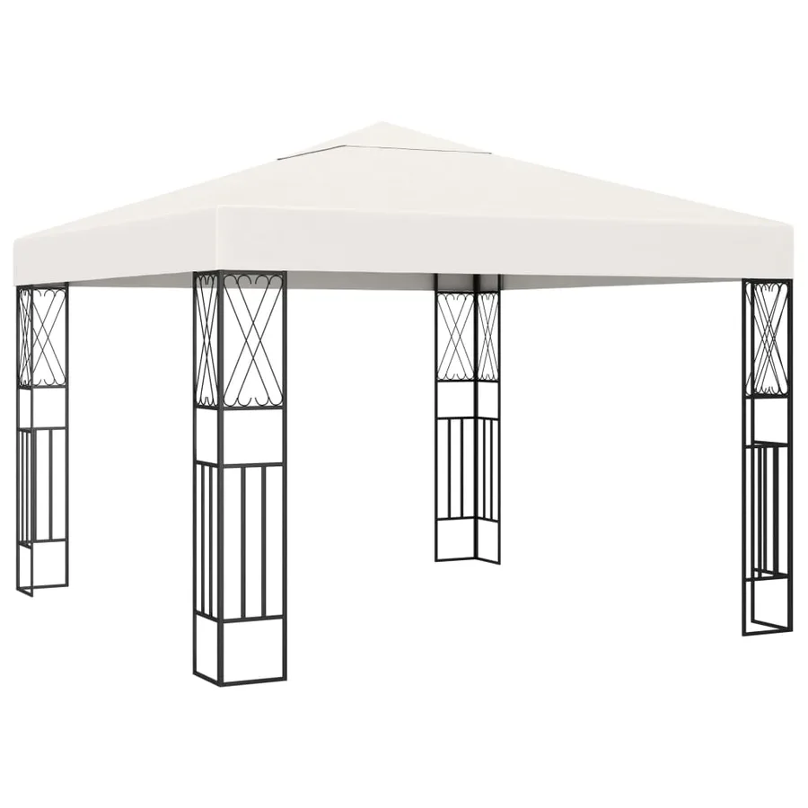 Tonnelle avec guirlande lumineuse à LED 3x3 m Crème Tissu - 3