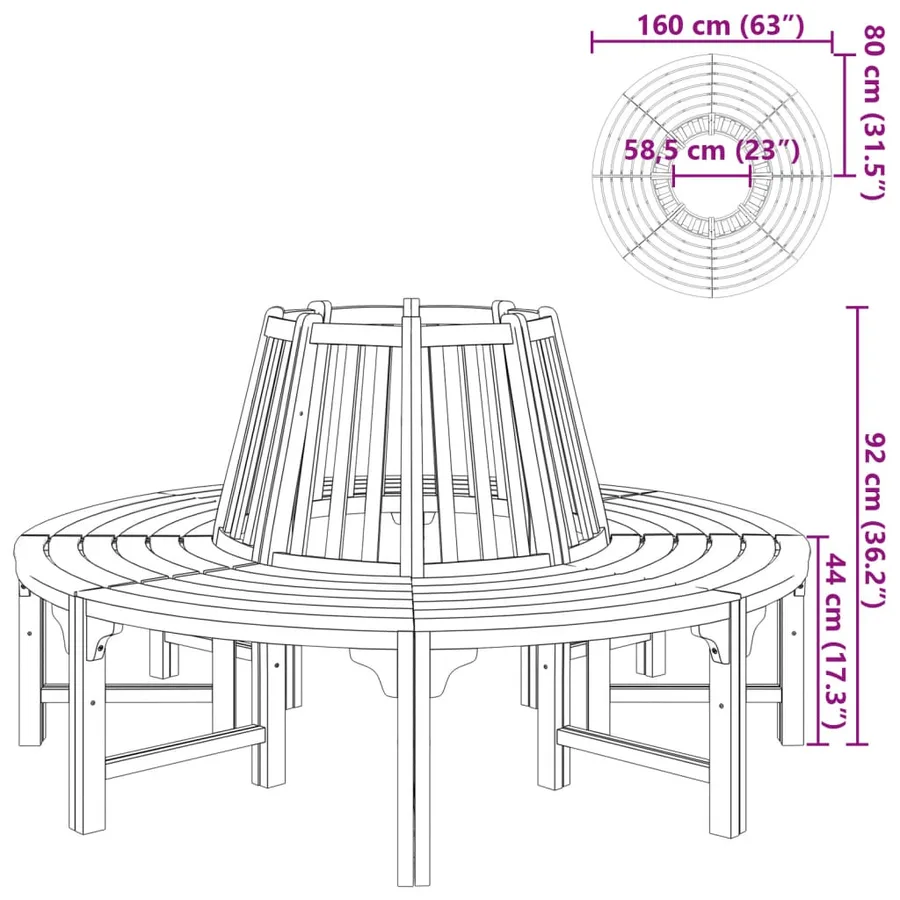 Banc d'arbre Ø 160 cm Bois - 4