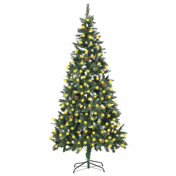 Sapin de Noël artificiel pré-éclairé et pommes de pin 210 cm