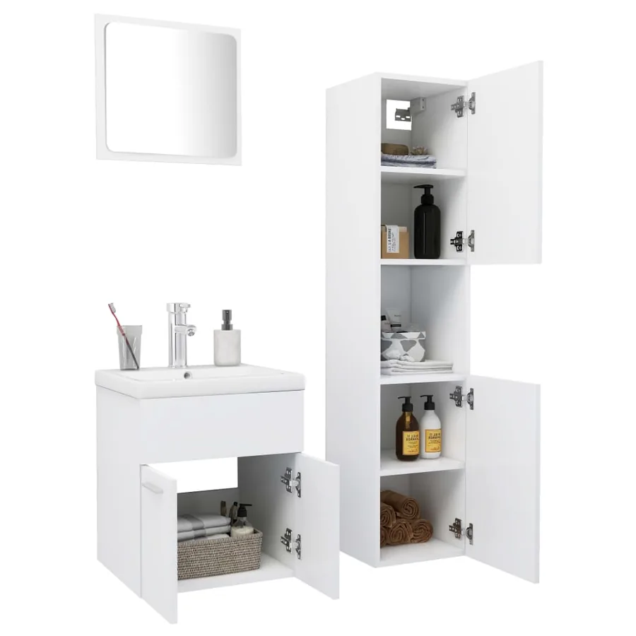 Ensemble de meubles de salle de bain Blanc Aggloméré - 3