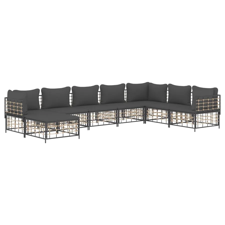 Salon de jardin 8 pcs avec coussins anthracite résine tressée - 3