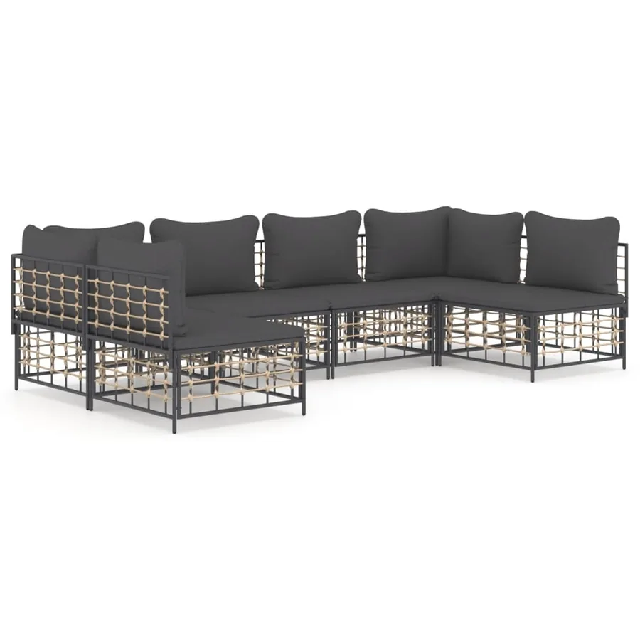 Salon de jardin 6 pcs avec coussins anthracite résine tressée - 2