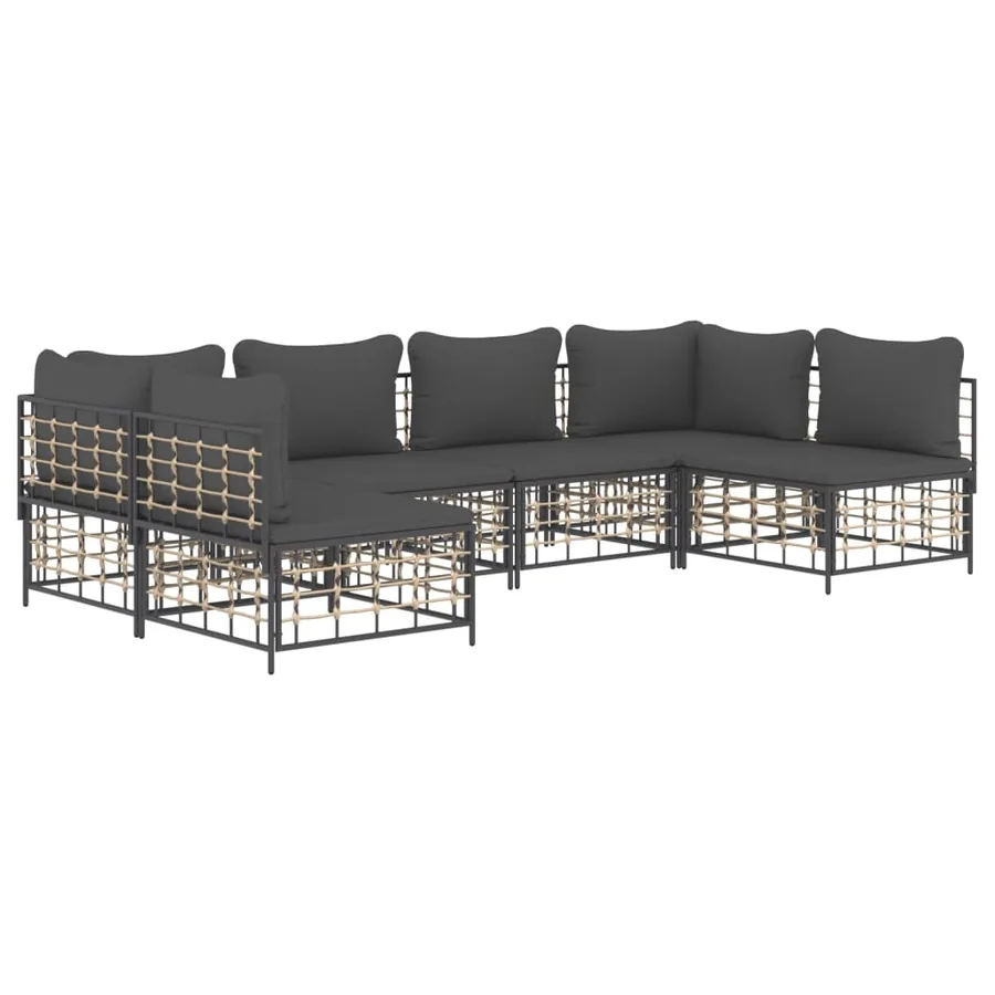 Salon de jardin 6 pcs avec coussins anthracite résine tressée - 3