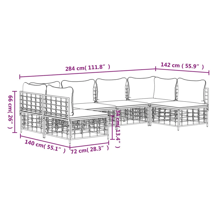 Salon de jardin 6 pcs avec coussins anthracite résine tressée - 8