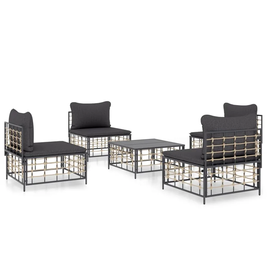Salon de jardin 5 pcs avec coussins anthracite résine tressée - 2