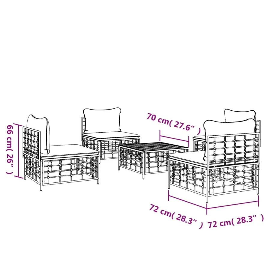 Salon de jardin 5 pcs avec coussins anthracite résine tressée - 8