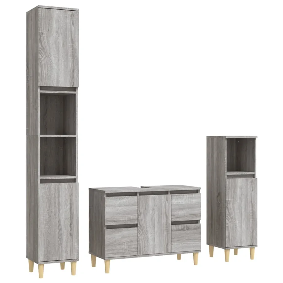 Ensemble de meubles de salle de bain 3 pcs Sonoma gris - 2