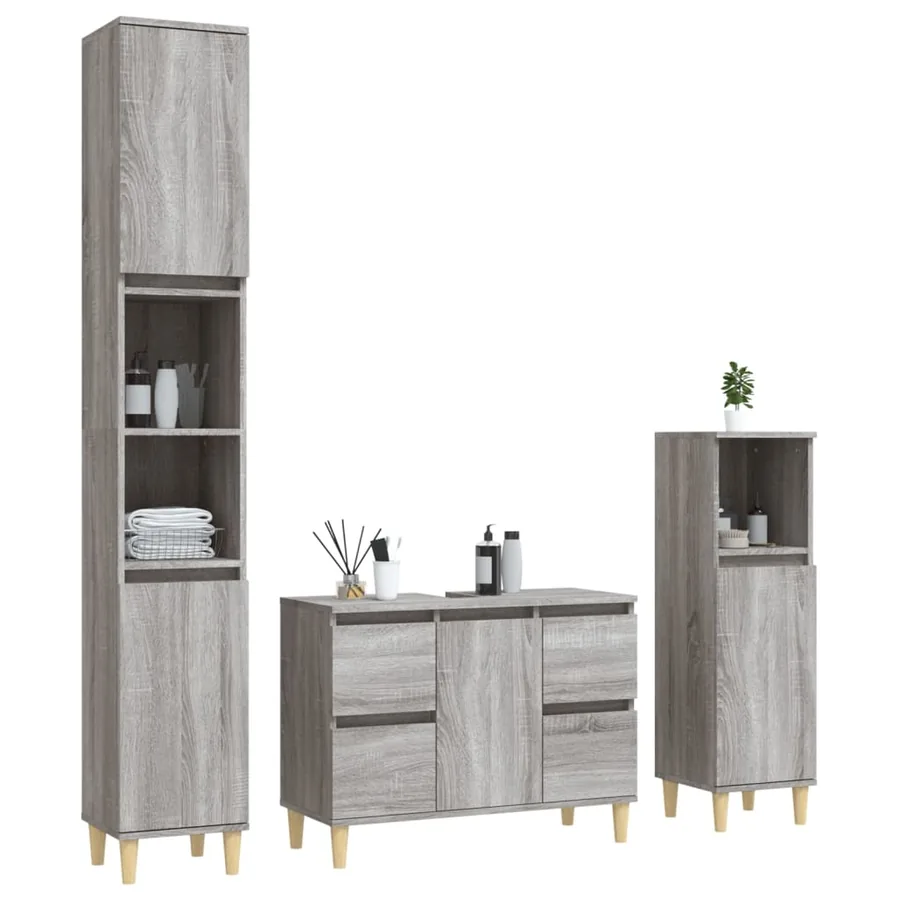 Ensemble de meubles de salle de bain 3 pcs Sonoma gris - 3