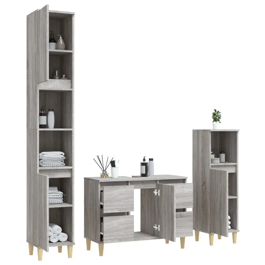 Ensemble de meubles de salle de bain 3 pcs Sonoma gris - 4