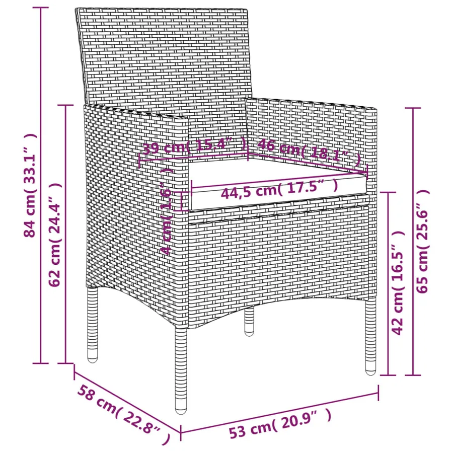 Ensemble à manger de jardin et coussins 5pcs Gris/noir - 10