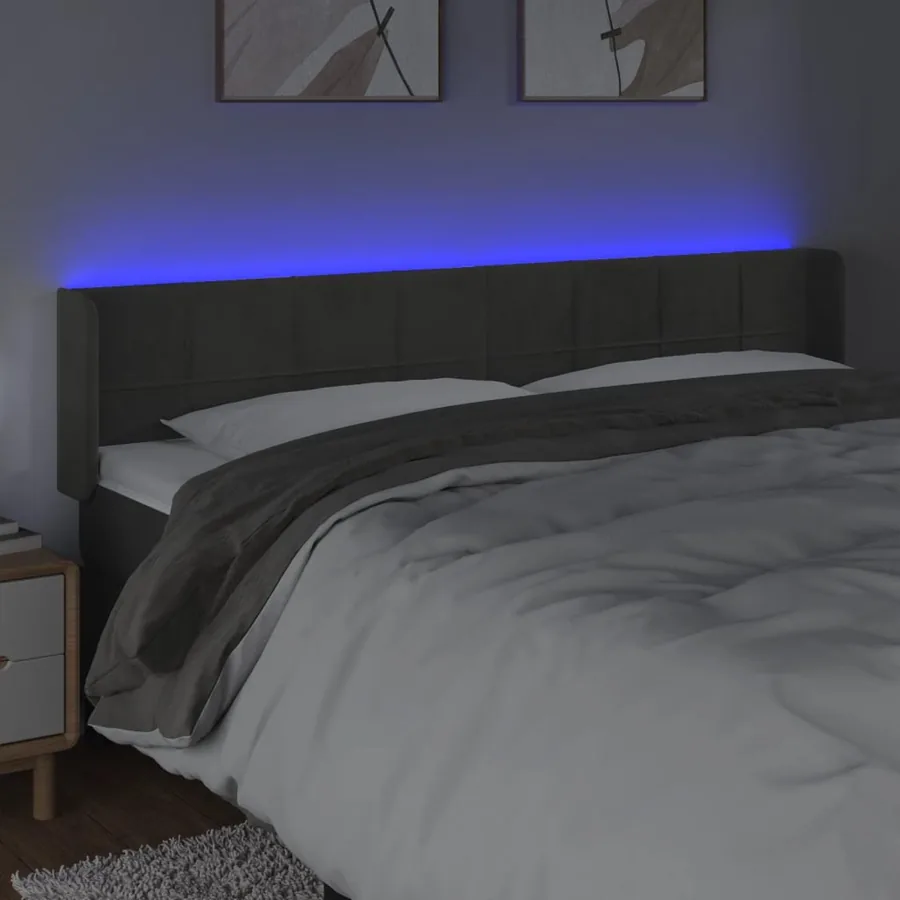 Tête de lit à LED Gris foncé 163x16x78/88 cm Velours - 4