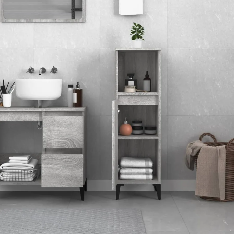 Armoire salle de bain sonoma gris 30x30x100 cm - 3