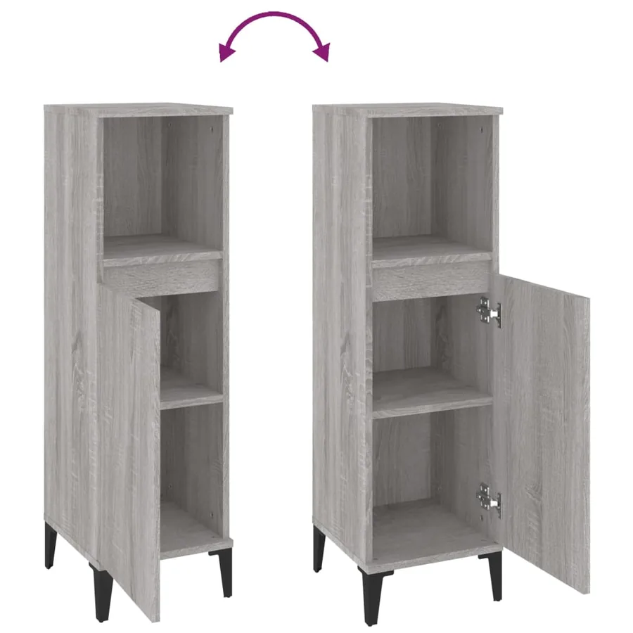 Armoire salle de bain sonoma gris 30x30x100 cm - 9