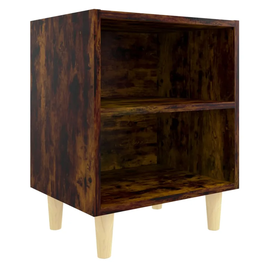 Table de chevet avec pieds en bois massif Chêne fumé 40x30x50cm - 2