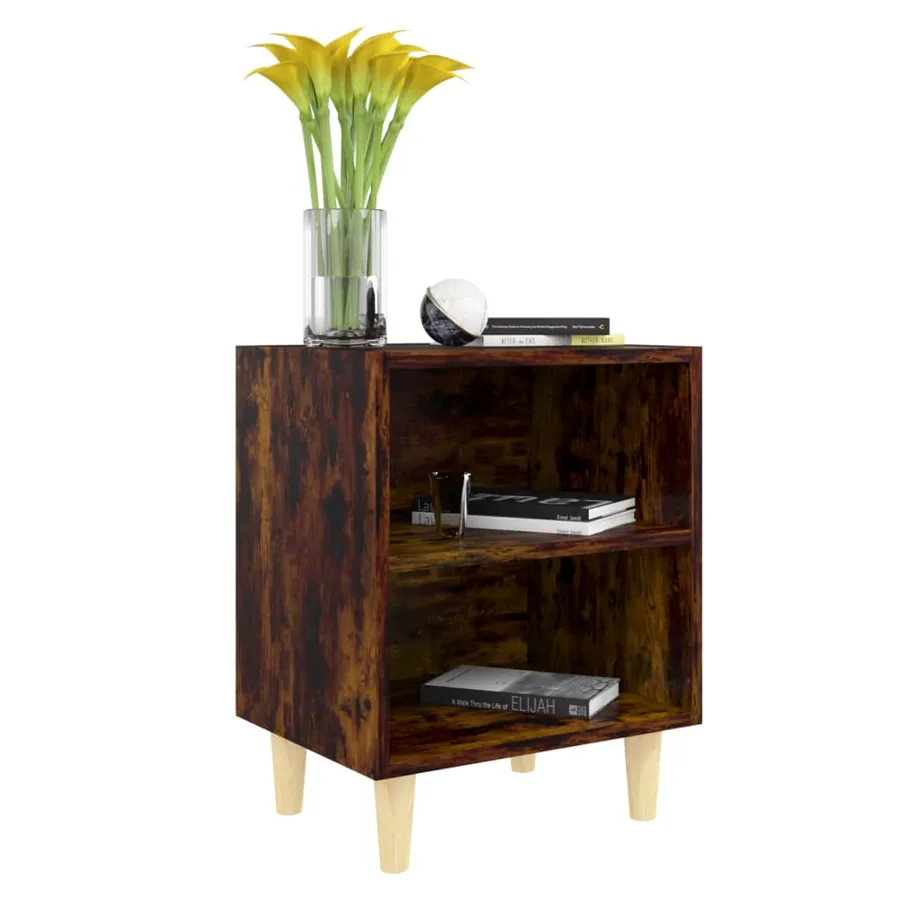 Table de chevet avec pieds en bois massif Chêne fumé 40x30x50cm - 5