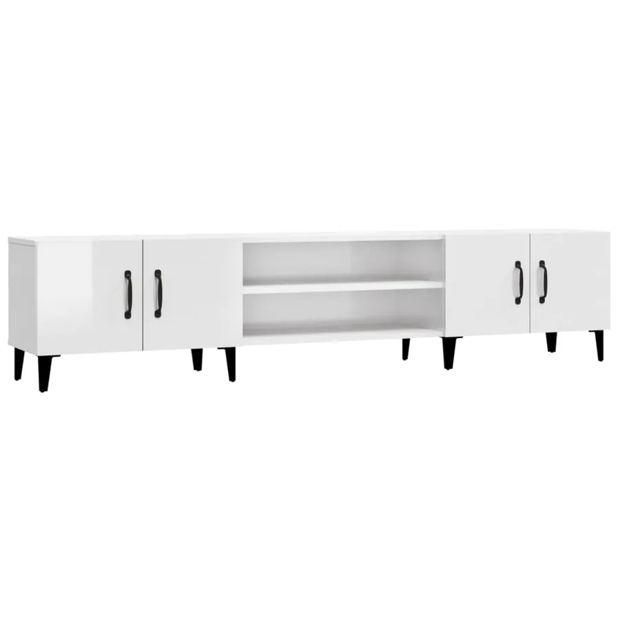Meuble TV blanc brillant 180x31,5x40 cm bois d'ingénierie - 2